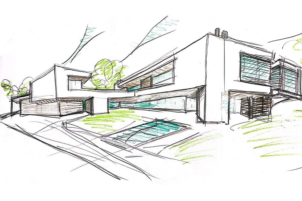 casa-moderna-in-acciaio-con-piscina-sketch